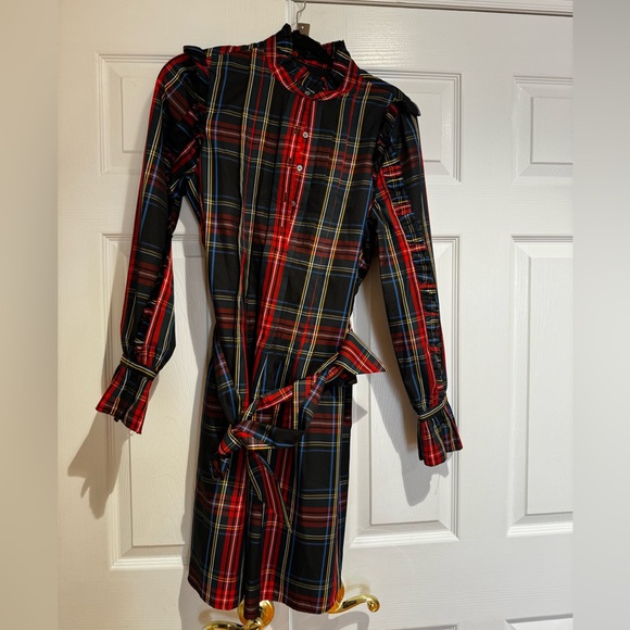 Belted ruffle dress in black Stewart tartan - Picture 2 of 5